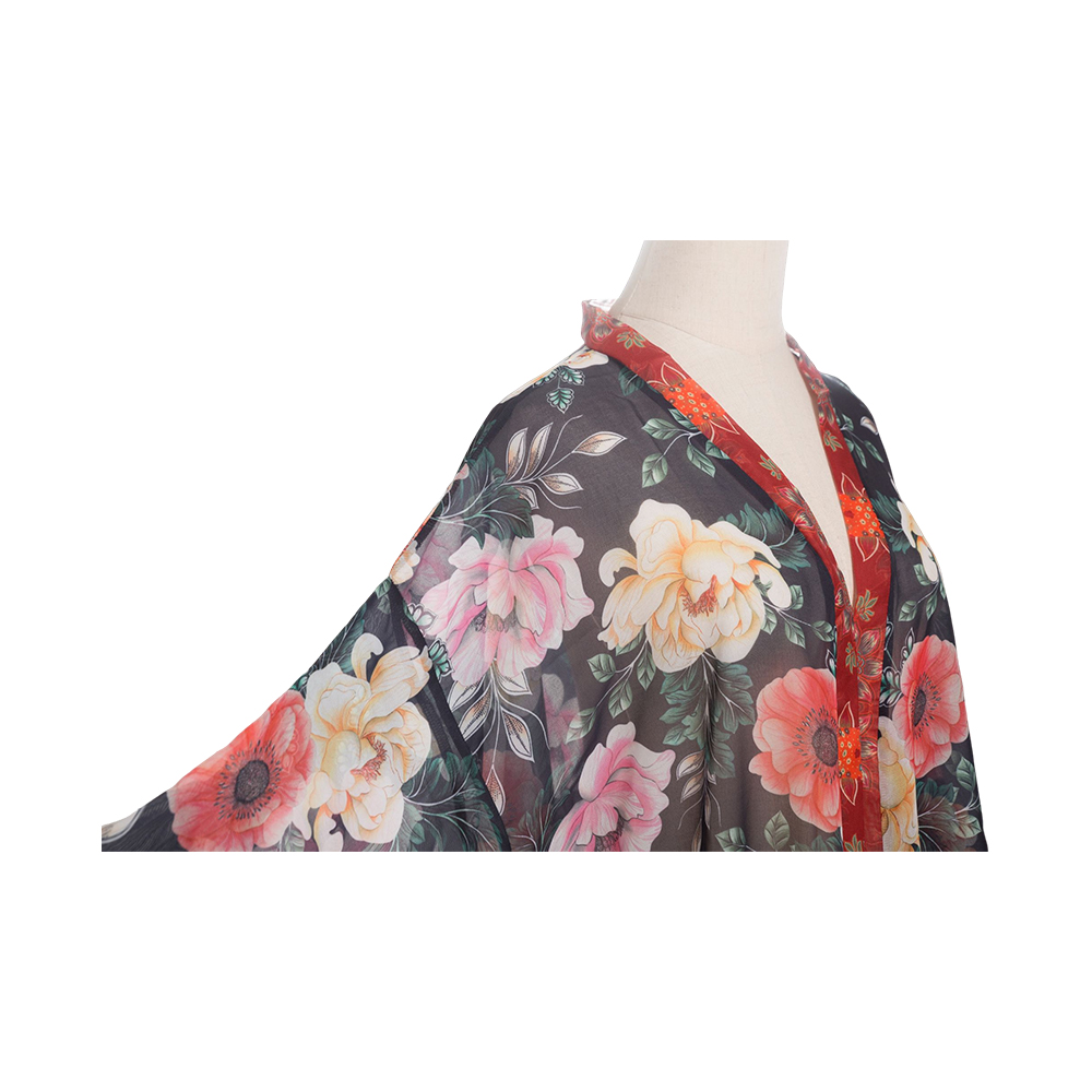 Bộ kimono cho phụ nữ đi biển mùa hè che sheer cardigan voan hoa che lỏng lẻo cổ áo