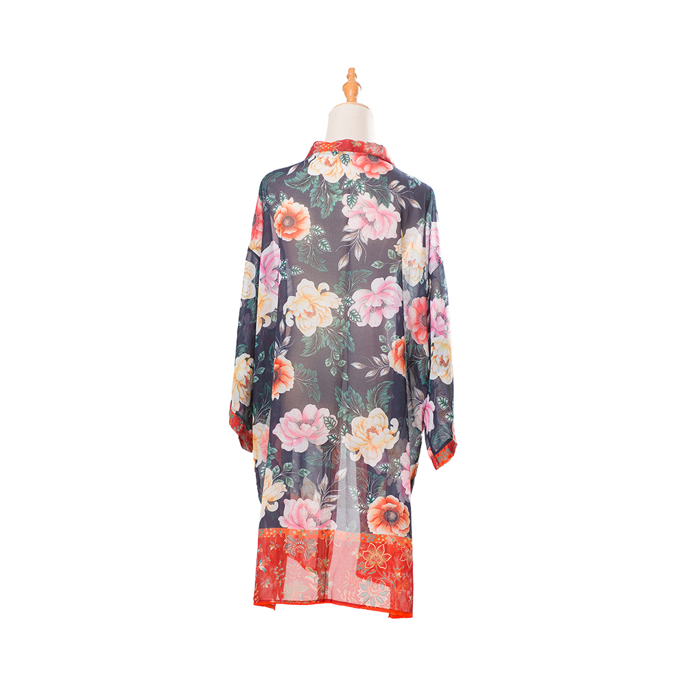 Bộ kimono cho phụ nữ đi biển mùa hè che sheer cardigan voan hoa che lỏng lẻo cổ áo