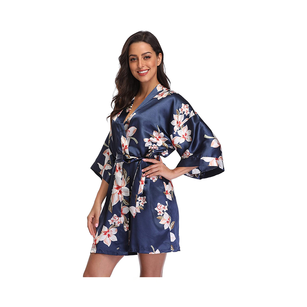 Satin nữ in hoa kimono ngắn phù dâu satin ngắn kimono đồ ngủ cho tiệc cưới